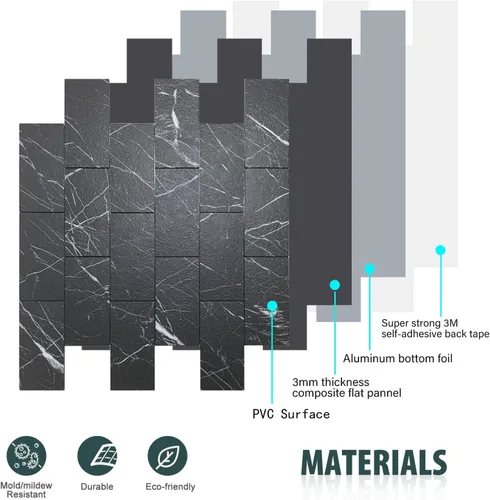 Vista 5 de Azulejos de metro de PVC para despegar y pegar, calcomanías de suelo con textura de piedra de alta gama, azulejos de pared autoadhesivos