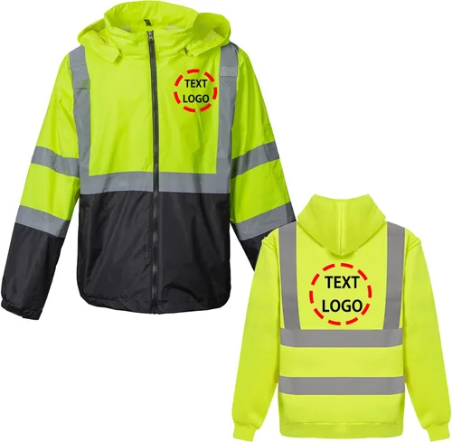 Vista 7 de Chaqueta reflectante de seguridad de alta visibilidad para hombres Hi Vis chaquetas de construcción Negro