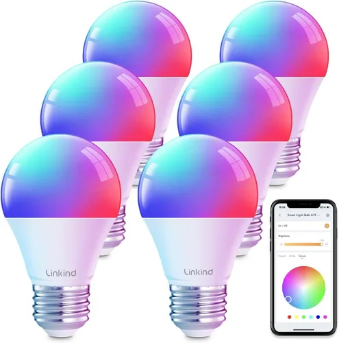 Vista 11 de Linkind Bombillas inteligentes WiFi, bombilla de luz Alexa que funciona con Alexa, Google Home, bombilla RGBTW de cambio de color de 16 millones