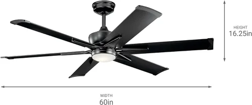 Vista 9 de KICHLER 300300SBK Ventilador de techo con 6 aspas negras satinadas con luz de 31 vatios, negro satinado Ventilador de motor DC con luz LED