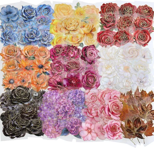 Vista 10 de emmoolife Juego de calcomanías de flores prensadas (380 piezas) con temática de flores secas, calcomanías florales botánicas para diarios