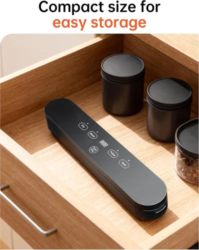 Vista 7 de Máquina selladora al vacío de 75 kPa, sellador al vacío compacto para alimentos, sellador de alimentos 4 en 1, temporizador digital, húmedo/seco