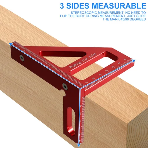 Vista 4 de Regla de ángulo de carpintería aleación de aluminio, herramienta de medición de diseño de regla de medición de carpintero, regla de medición
