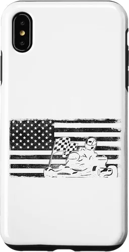 Vista 11 de iPhone 16 Go Kart Racing American Flag Vintage Case