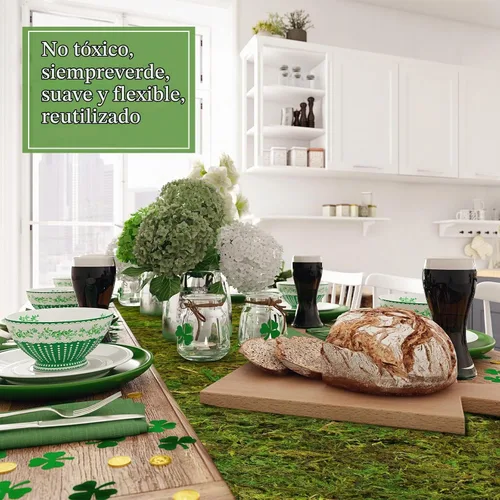 Vista 4 de Jutom Camino de mesa de musgo seco preservado, rollo de musgo verde artificial para decoración de mesa, jardines de hadas, bodas, manualidades