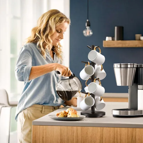Vista 8 de Soporte para taza de café, soporte para taza de café giratorio de 360° mejorado para mostrador, árbol de taza de café de madera, estante para tazas
