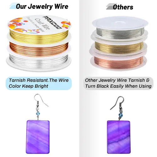 Vista 3 de Paxcoo Paquete de 3 alambres de joyería para manualidades, calibre 18, resistentes al deslustre, para suministros de fabricación de joyas