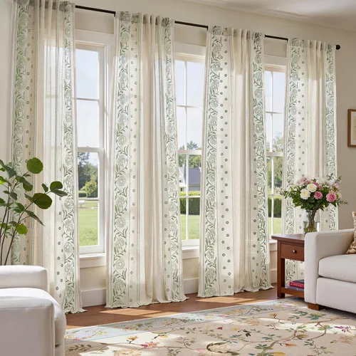 Vista 36 de jinchan Cortinas de lino floral marfil para sala de estar 84" pestaña