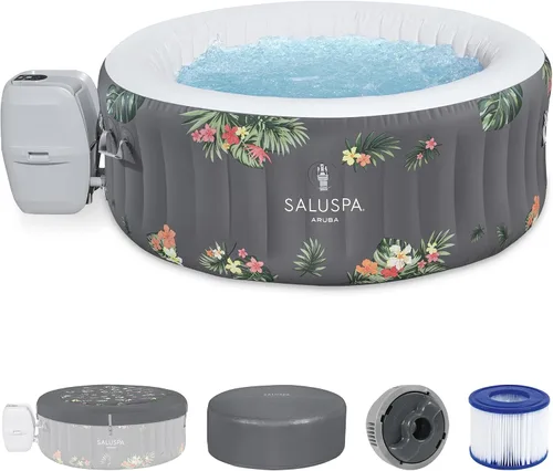 Vista 14 de Bestway SaluSpa Miami - Bañera de hidromasaje inflable para 2 a 4 personas, spa portátil de bajo consumo redondo para exteriores con 120 AirJets, 71
