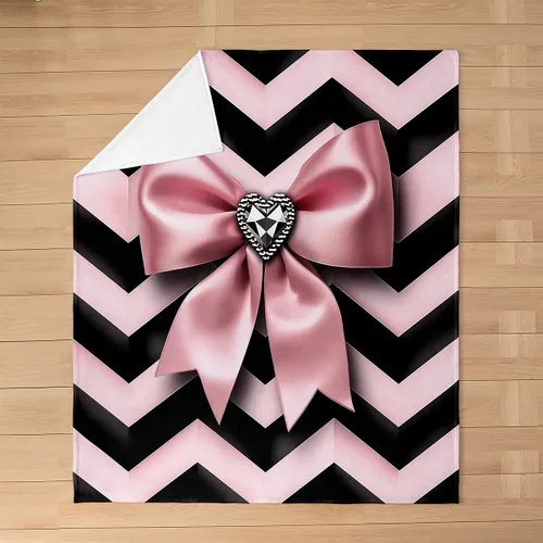 Vista 3 de Erosebridal Manta de franela con nudo de lazo para niñas, 40 x 50 pulgadas, diseño de rayas de diamante, para sofá cama y cama de vellón para niños