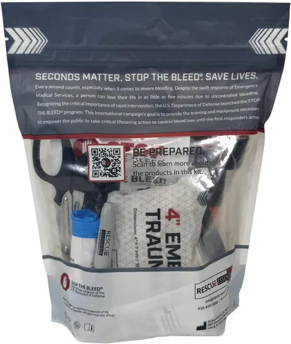 Vista 8 de Rescue Essentials Kit básico Stop THE Bleed – Kit compacto de primeros auxilios para trauma con torniquete, gasa y vendaje de compresión – Kit rojo