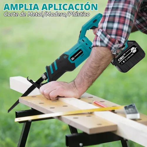 Vista 7 de Sierra de vaivén Canbrake sin cable con mango giratorio, 2 baterías de 6.0Ah, 12 piezas de cuchillas, carrera de 28mm, ángulo de corte de 180°