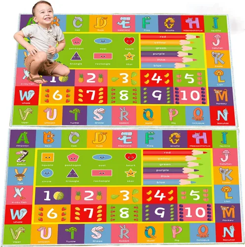 Vista 5 de ABC - Alfombra educativa de animales del alfabeto – Alfombra interactiva de aprendizaje para niños pequeños y bebés con números y formas, alfombra