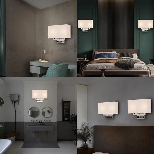 Vista 8 de LEDMyplace - Aplique de pared LED de 2 luces, apliques para sala de estar con puertos USB y tomacorriente, apliques de latón, base E26, acabado