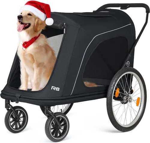 Vista 16 de Beberoad Cochecito para mascotas para perros medianos, cochecito plegable de un segundo, R7 todo terreno con neumáticos ER, malla de doble ventana