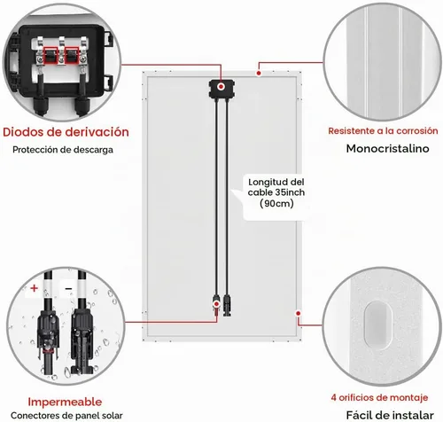 Vista 5 de DOKIO Panel solar monocristalino de 100W 18V para sistemas de 12V, MC4