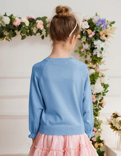 Vista 5 de GRACE KARIN Suéter de manga larga con cuello redondo para niñas, talla 5-12
