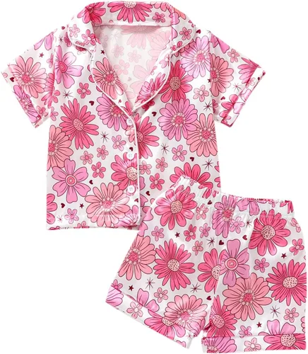 Vista 62 de Conjunto de pijama de manga larga con botones para niña pequeña, conjunto de ropa de dormir