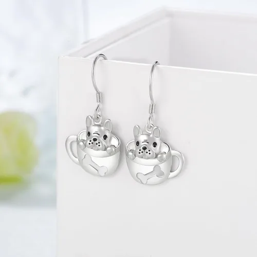 Vista 2 de Aretes colgantes de gato negrocorgischnauzergato de taza de tébulldog francésYorkiePug lindos aretes colgantes de animales para niñas y mujeres