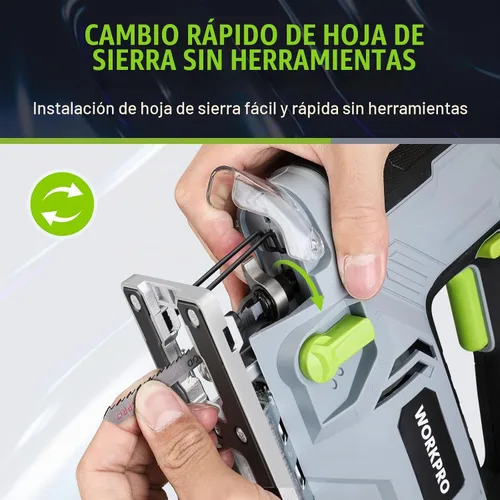 Vista 5 de WORKPRO Sierra de Calar, 6.5AMP 850W Kit de herramientas de sierra de calar eléctrica con cable con 6 velocidades variables, 7 cuchillas, corte