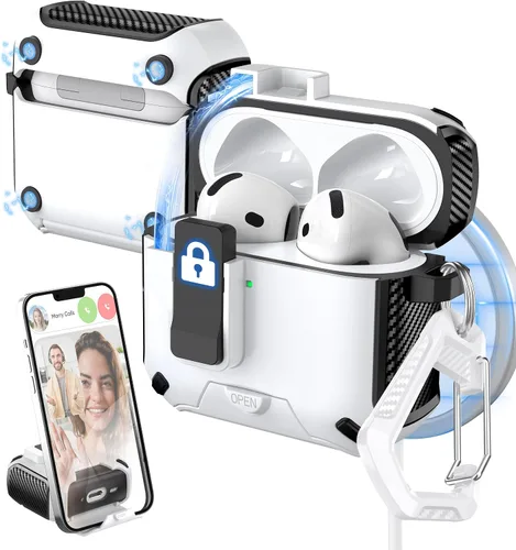Vista 8 de Funda para Estuche de AirPods de 2ª/1ª Generación, Compatible con Magsafe, Bloqueo Automático Magnético, Puerto de Carga a Prueba de Polvo y Diseño