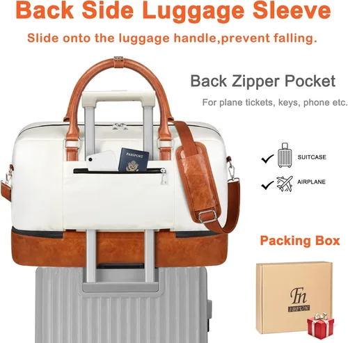 Vista 4 de Bolsa de fin de semana para mujeres y hombres con compartimento para zapatos, de piel sintética, bolsa de viaje para portátil de 20 pulgadas