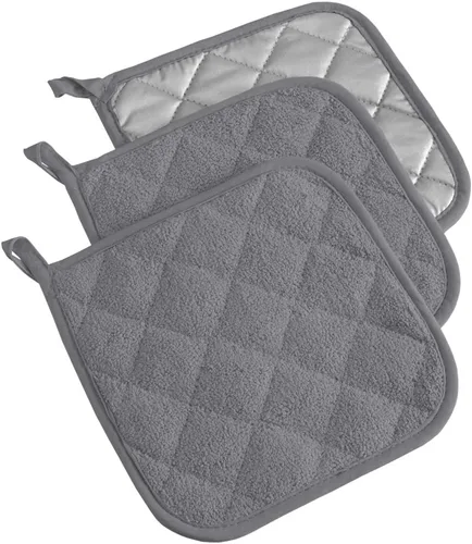 Vista 44 de DII - Agarradera acolchada, 100% algodón, colección Terry básica, color gris, ovalada, 2 piezas