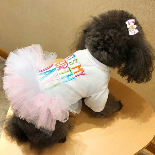 Vista 34 de ANIAC Daisy Vestidos para Perros Pequeños Hembra con Anillo para Correa, Nudo de Lazo Vestido de Boda para Cachorra, Traje de Gato de San Valentín