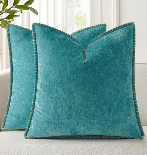 Vista 26 de decorUhome Juego de 2 fundas de almohada de felpilla suave y acogedora de otoño de 12 x 12 pulgadas, fundas decorativas modernas de terciopelo Aqua