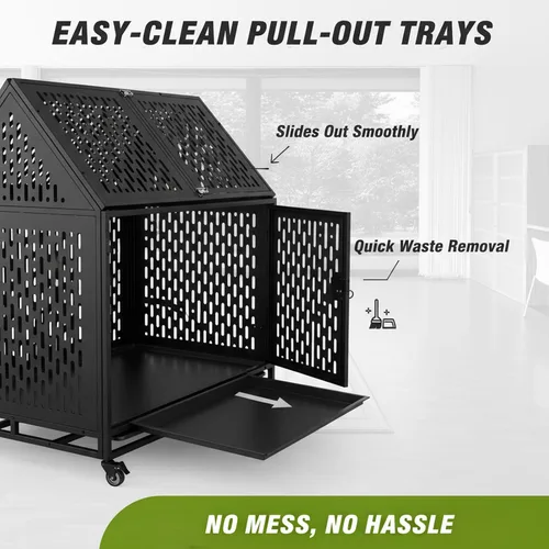 Vista 7 de Jaula indestructible para perros con divisor – Perrera de interior resistente de 52 pulgadas para perros grandes, jaula de acero XL con doble