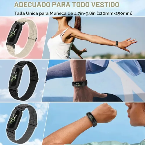 Vista 4 de Vodtian Paquete de 4 Correas Compatibles con Fitbit Inspire 3/Inspire 2/Inspire/Inspire HR/Ace 3/Ace 2, Correas de Nylon Elásticas Ajustables