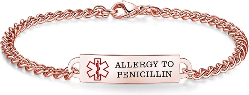Vista 83 de Pulseras de identificación de alerta médica de 6.5 "-8.5" para mujeres, pulseras de emergencia médica de acero inoxidable, grabado gratuito