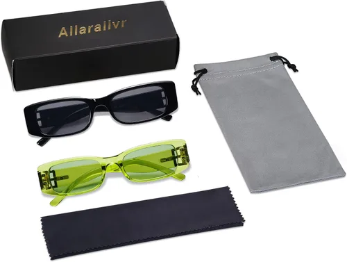 Vista 25 de Allarallvr Lentes de sol rectangulares para mujer, estilo retro de los años 90, Y2K, clásicos, vintage, cuadrados, AR82037