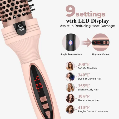 Vista 5 de IUI Cepillo térmico de belleza, cepillo redondo calentado con 5 ajustes de calor y pantalla LED, cepillo térmico de iones negativos de 1.5 pulgadas