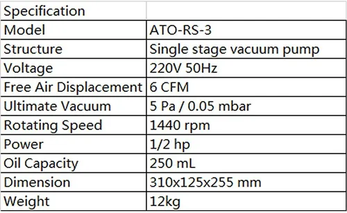 Vista 6 de ATO - Bomba de vacío de paletas rotativas de una etapa de 2.5CFM/10CFM, bomba de vacío monofásica universal, para aire acondicionado, refrigeración