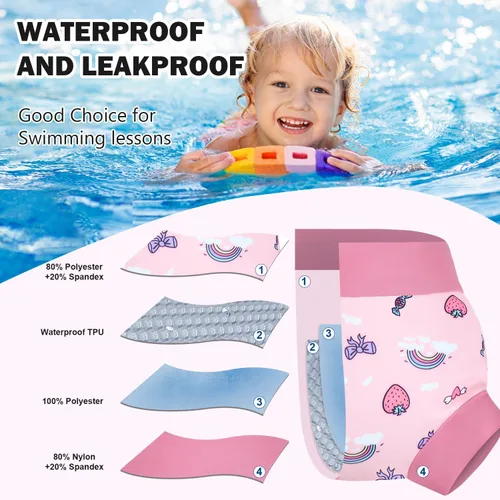 Vista 2 de MooMoo Baby Pañales de natación, 3 unidades, impermeables, reutilizables, para lección de natación para bebé, 2T-5T, azul