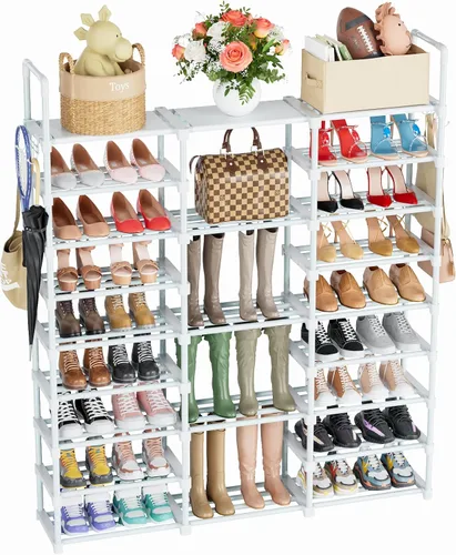 Vista 15 de Mavivegue Zapatero de metal de 9 niveles – Capacidad para 50 – 55 pares, estante de almacenamiento alto para zapatos, botas, entrada, armario, garaje