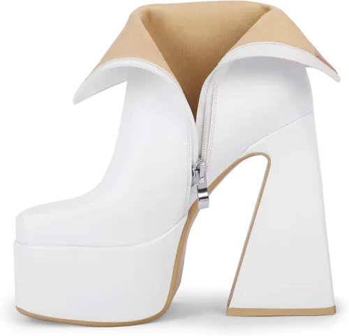 Vista 3 de WETKISS Platform Boots for Women Triangle Chunky Heel Square Toe Pu Leather Boots