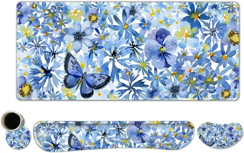 Vista 13 de ToLuLu Alfombrilla de mouse extendida para juegos, juego de soporte ergonómico de espuma viscoelástica para teclado y mouse reposamuñecas