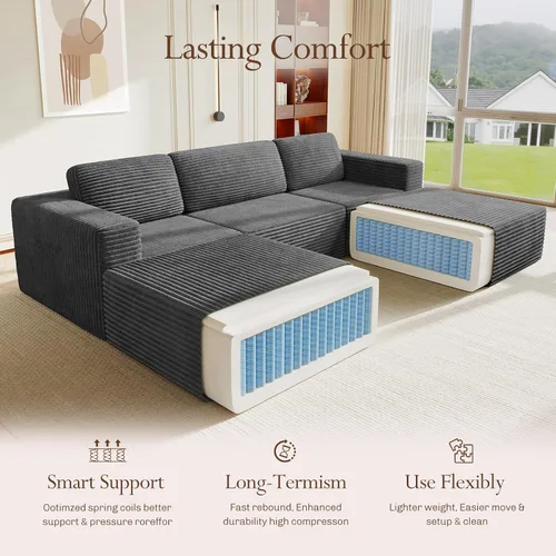Vista 3 de Vesgantti Sofá modular en forma de U de 119 pulgadas, sofá modular de pana con asiento profundo y soporte de resorte, sofá convertible con 2 119