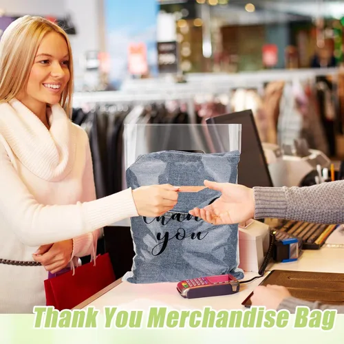 Vista 7 de Yeaqee 200 Piezas Bolsas Transparentes de Mercancía de Agradecimiento con Asas Troqueladas Bolsas de Compras de Plástico Reutilizables para Venta al