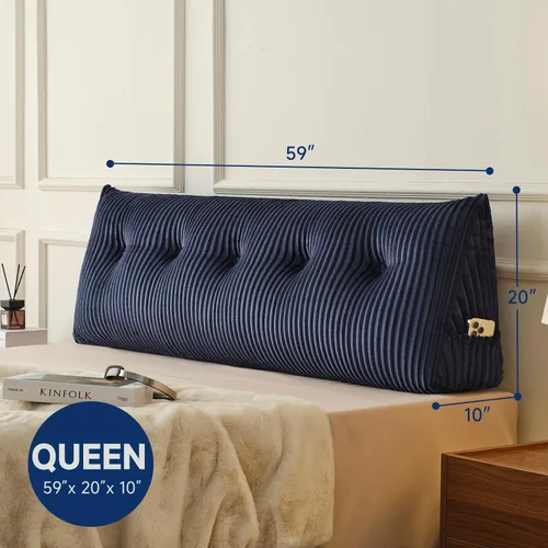Vista 3 de Z-hom Almohada grande para cabecero tamaño Queen, almohada sin enrollamiento, almohada de cuña para sentarse en la cama, cojín triangular con Azul
