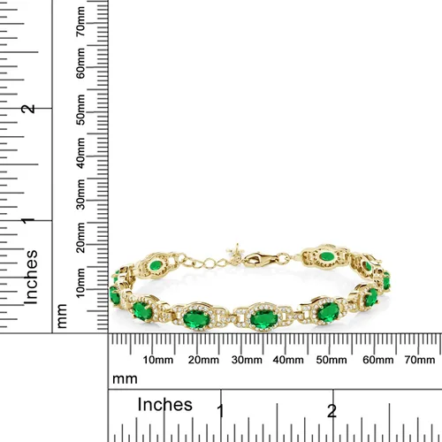 Vista 4 de Gem Stone King Oval Halo Gemstone Tennis Bracelet Nano Esmeralda