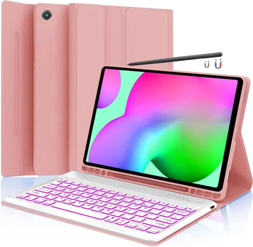 Vista 14 de Funda para teclado para Samsung Galaxy Tab S6 Lite de 10.4" 2024 2022/2020 (SM-P610/P613/P615/P619), Funda para teclado retroiluminada desmontable
