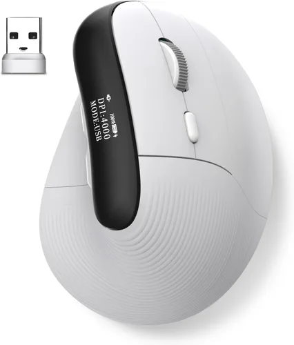 Vista 8 de Eelexa Ratón vertical ergonómico: Ratones ópticos de computadora de modo dual Bluetooth de 2.4G, mouse recargable inalámbrico con reposamanos