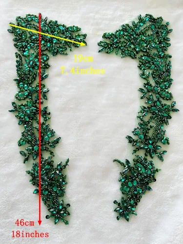 Vista 3 de Apliques hechos a mano con cuentas de diamantes de imitación para coser en parche de encaje de cristal, 1 par para ropa de bricolaje, vestido