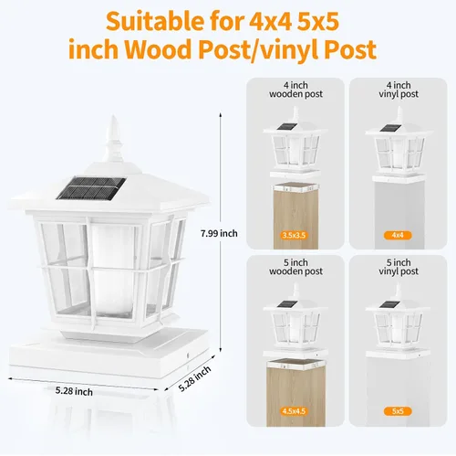 Vista 5 de JOFIOS Paquete de 2 luces solares con tapa de poste, luz de llama, para Blanco