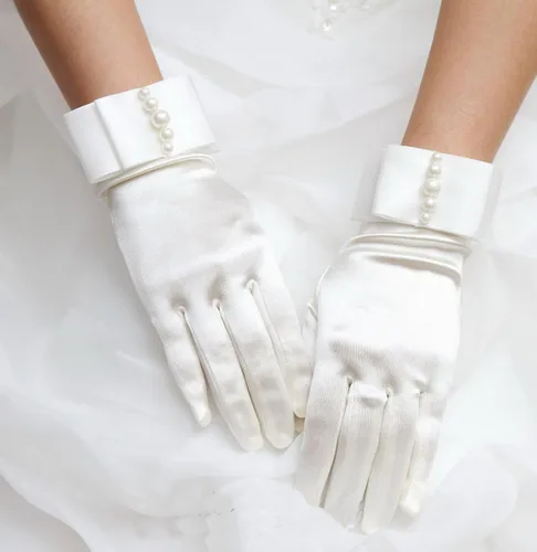 Vista 3 de Aivtalk Buckingham Palace - Guantes elásticos con perlas, Blanco