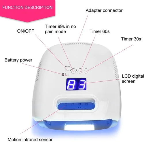 Vista 4 de Lámpara de secado de uñas de 60 W, lámpara LED UV para uñas, sensor de uñas de curado, pantalla LCD, herramientas de uñas para curado para lámparas