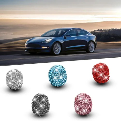 Vista 5 de Osilly Tapas de Vástago de Válvula de Neumático de Coche Brillantes, 4 Piezas de Cristal con Diamantes de Imitación, Cubierta Protectora de Válvulas